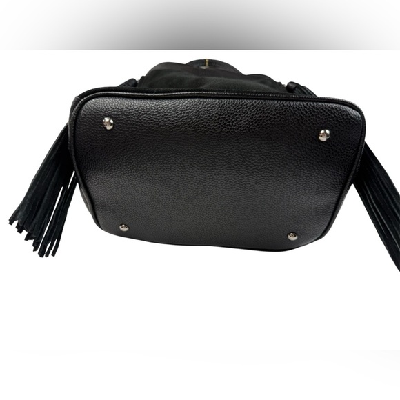 Sam Edelman Monica black fringe suede & leather bucket shoulder/crossbody purse - Picture 6 of 12